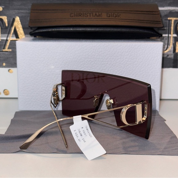 NWT DIOR M1U 141mm Shield Sunglasses in Shiny Gold/Bordeaux. - Picture 4 of 10